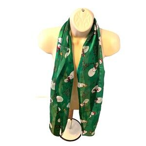 Green Striped Snowman Christmas Trees Women Sheer Scarf 60"L x 12"W Holiday